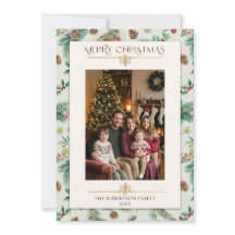 Simple Pine Tree Holly Watercolor Christmas Photo
