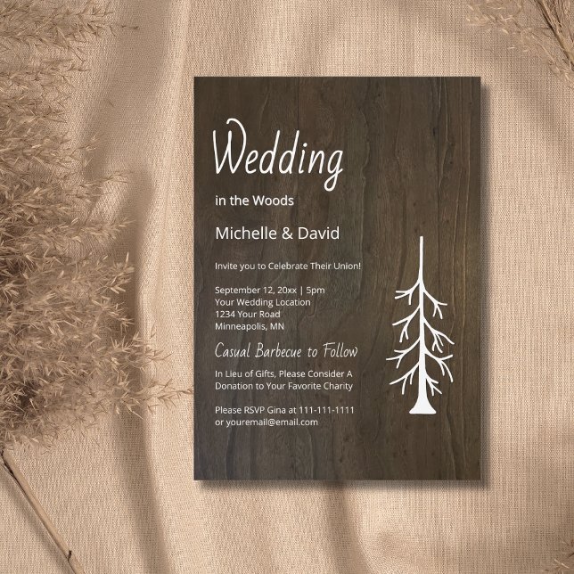 Simple Pine Tree Rustic Wood Casual Wedding Invitation (Creator Uploaded)