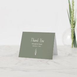 Simple Pine Tree Sage Green Modern Casual Wedding  Thank You Card