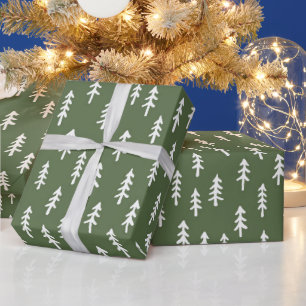 Simple Pine Tree Winter Forest in Warm Fern Green Wrapping Paper