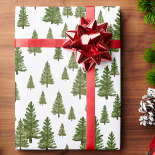 Simple Pine Trees Winter Greenery Pattern Wrapping Paper