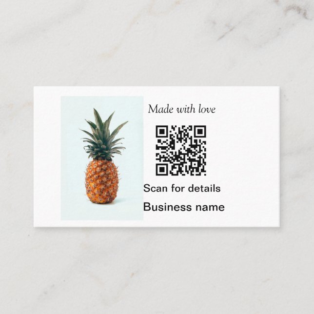 Simple pineapple fruit food q r code business deta card (Front)
