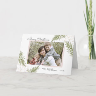 Simple Pines Blush, Christmas Photo Greeting Card