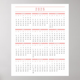 Simple Pink 2025 Calendar Poster