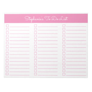Simple Pink 8.5x11 Three Column Checklist Notepad