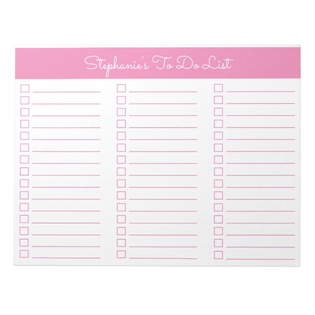 Simple Pink 8.5x11 Three Column Checklist Notepad (Front)