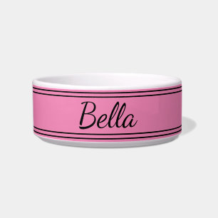 Simple Pink and Black Cursive Script Name Pet Bowl