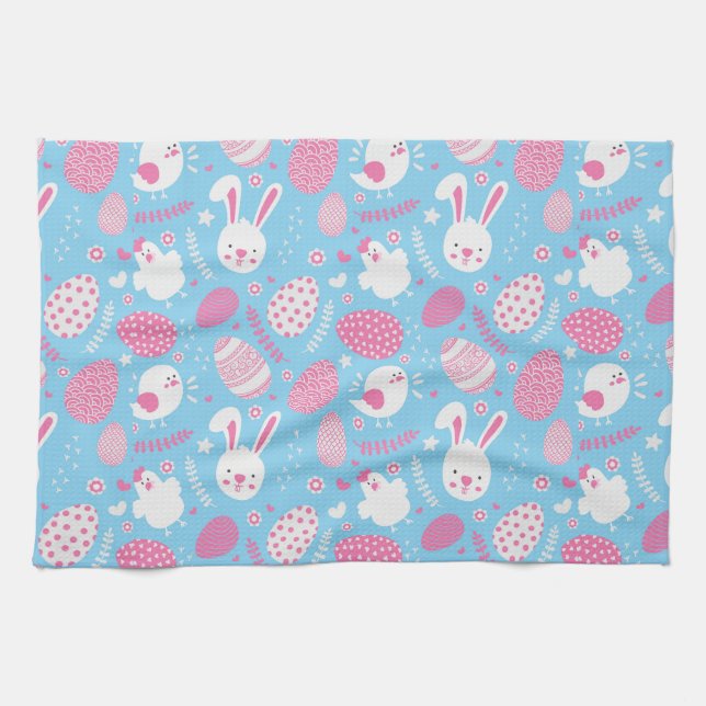 Simple Pink and Blue Easter Pattern Kitchen Towel (Horizontal)