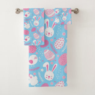 Simple Pink and Blue Easter Pattern   Towel Set