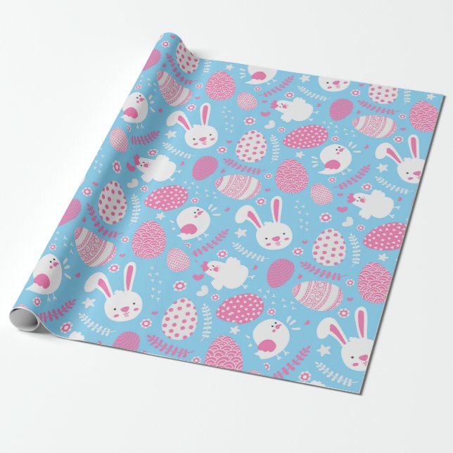 Simple Pink and Blue Easter Pattern Wrapping Paper (Unrolled)