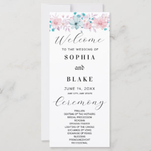 Simple Pink and Blue Floral Wedding Program