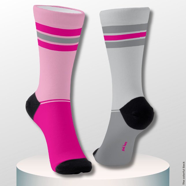 Simple Pink and Grey, Grey and Pink Mismatching Socks (Creator Uploaded)