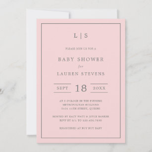 Simple Pink and Grey Monogram Girl Baby Shower Invitation