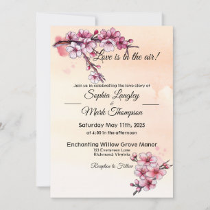 Simple Pink and Ivory Floral Watercolor Invitation