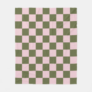 Simple Pink and Olive Green Chequered Pattern Fleece Blanket