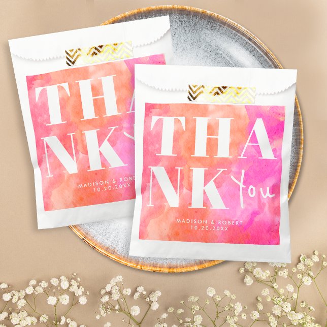 Simple Pink and Orange Bold Chic Thank You Wedding Favour Bags (Creator Uploaded)