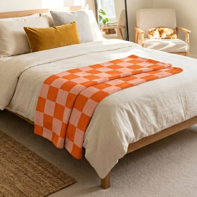 Simple Pink and Orange Chic Chequered Pattern Fleece Blanket (Simple Pink and Orange Chic Checkered Pattern Fleece Blanket)