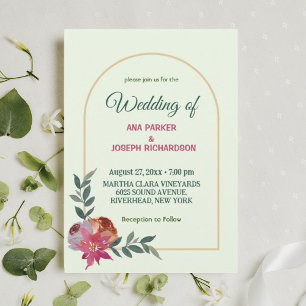 Simple pink and orange Floral Wedding Invitation