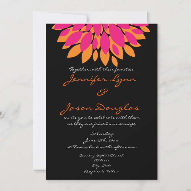 Simple Pink and Orange Flowers Wedding Invitations (Front)