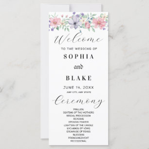 Simple Pink and Purple Floral Wedding Program