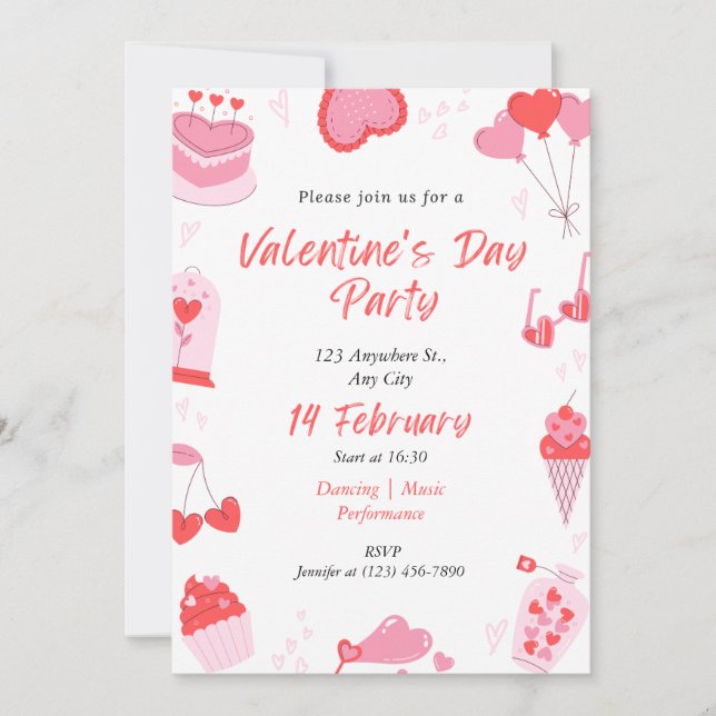 Simple Pink and Red Valentines Day Invitation (Front)