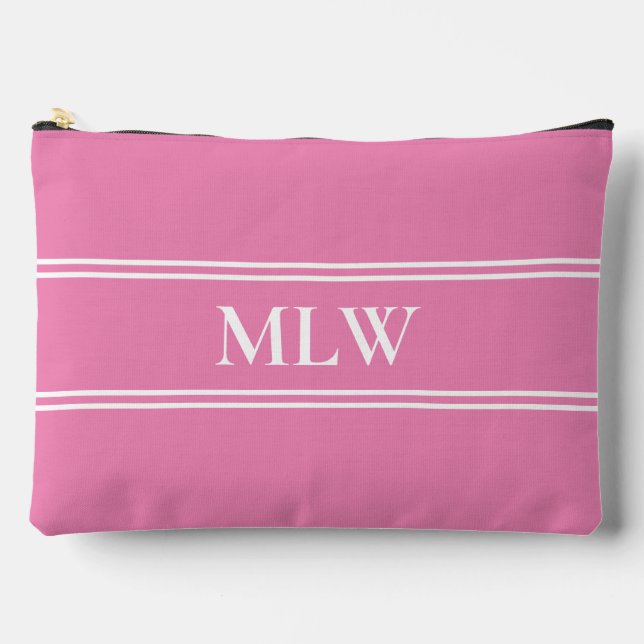 Simple Pink and White Monogram Template Accessory Pouch (Front)
