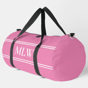Simple Pink and White Monogram Template Duffle Bag