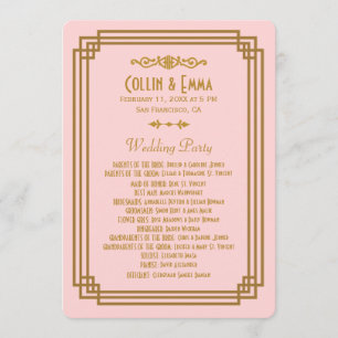 Simple Pink Art Deco Wedding Programs Programme