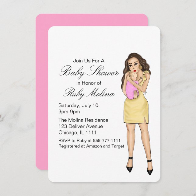 Simple Pink Baby Girl Shower Invitations (Front/Back)