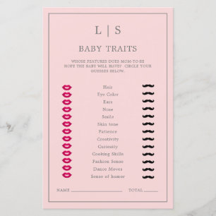 Simple Pink Baby Traits Cute Baby Shower Game