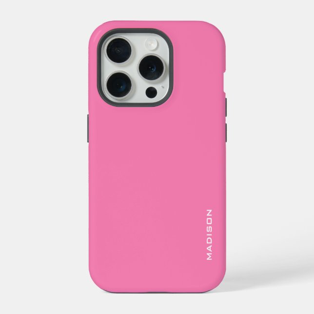 Simple pink background white monogram iPhone case (Back)