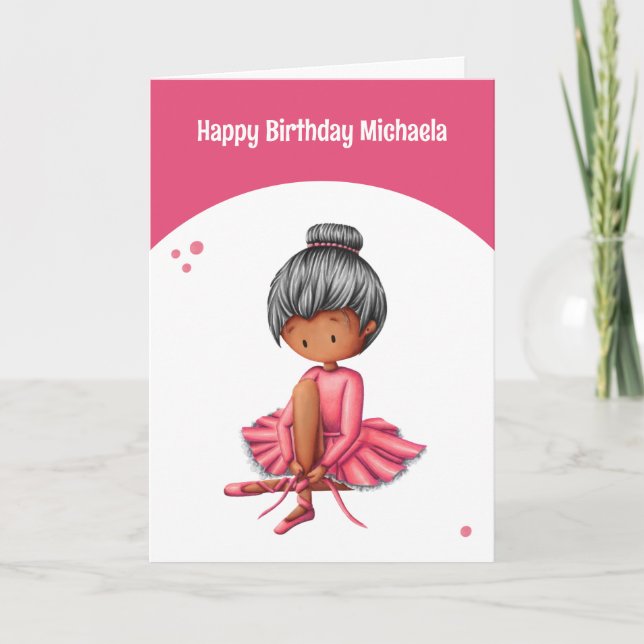 Simple Pink Ballerina Tutu Girl Birthday Card (Front)