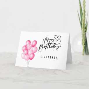 Simple Pink Balloons Birthday Card for Girlfriend