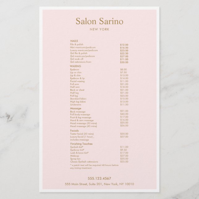 Simple Pink Beauty Salon Service Menu (Front)