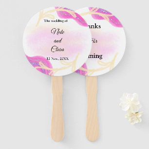 Simple pink beige watercolor glitter custom weddin hand fan