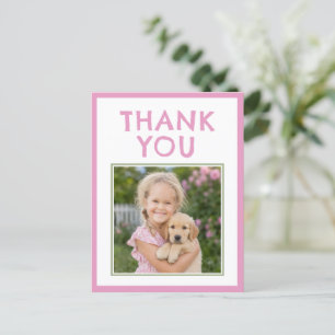 Simple Pink Birthday Thank you Kids Photo Postcard