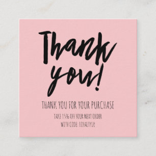 Simple Pink Black Customer Discount Thank You Square Business Card