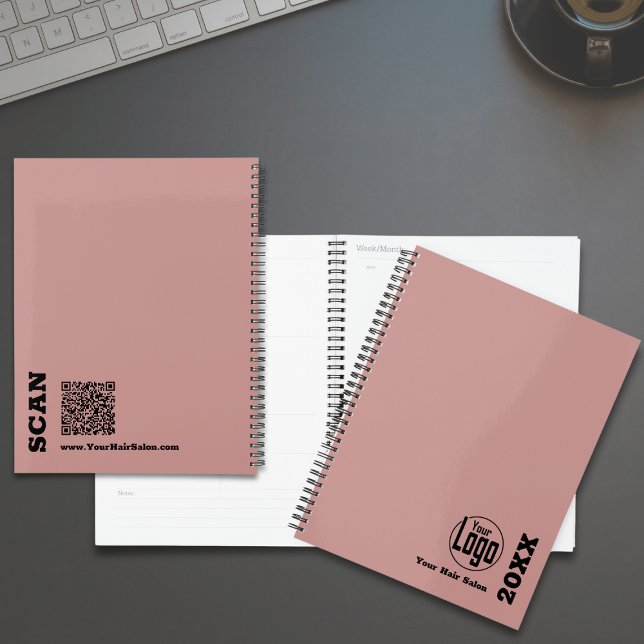 Simple Pink Black Hair Salon Appointment Book Planner (Simple Pink Black Hair Salon Appointment Book Planner - Logo - Year - Company - QR code - www)