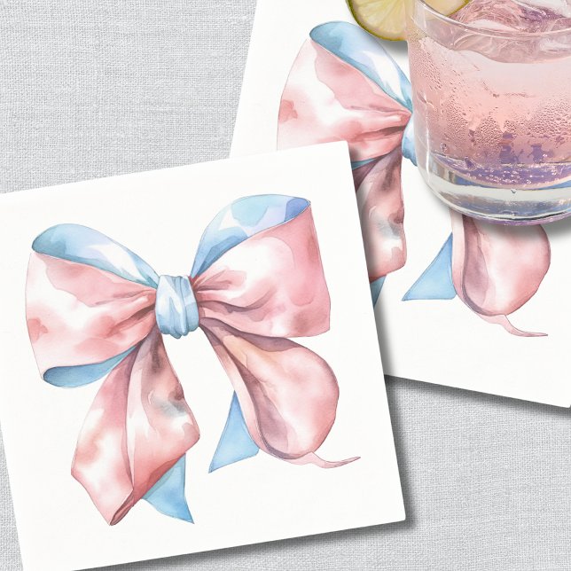 Simple Pink Blue Bow Gender Reveal Napkin (Simple Pink Blue Bow Gender Reveal Napkins)