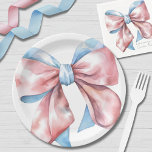 Simple Pink Blue Bow Gender Reveal Paper Plate<br><div class="desc">A charming paper party plate design featuring large watercolor pink and blue bows in the centre. This simple, minimal, and elegant design is perfect for a gender reveal party, with the bows symbolising the excitement of discovering whether it’s a boy or girl. The soft bows add a stylish and playful...</div>