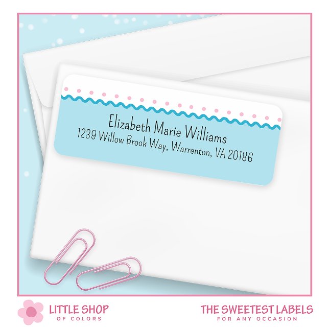Simple Pink Blue Polka Dots Return Address (Creator Uploaded)