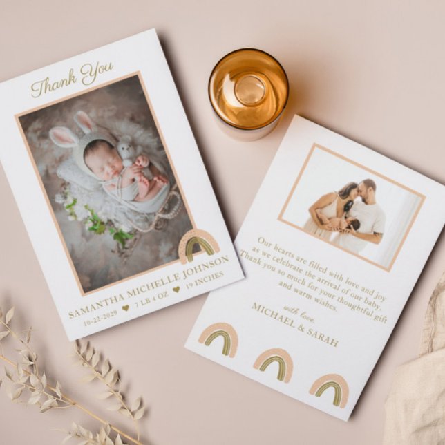 Simple Pink Boho New Baby Photo Thank You Card (Creator Uploaded)