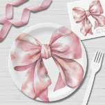 Simple Pink Bow Baby Shower Paper Plate<br><div class="desc">A charming paper plate design featuring a large watercolor pink bow in the centre. This simple, minimal, and elegant design is perfect for a baby girl shower, a bridal shower theme like "She's Tying The Knot, " or any cute party theme. The soft bow adds a stylish and playful touch,...</div>