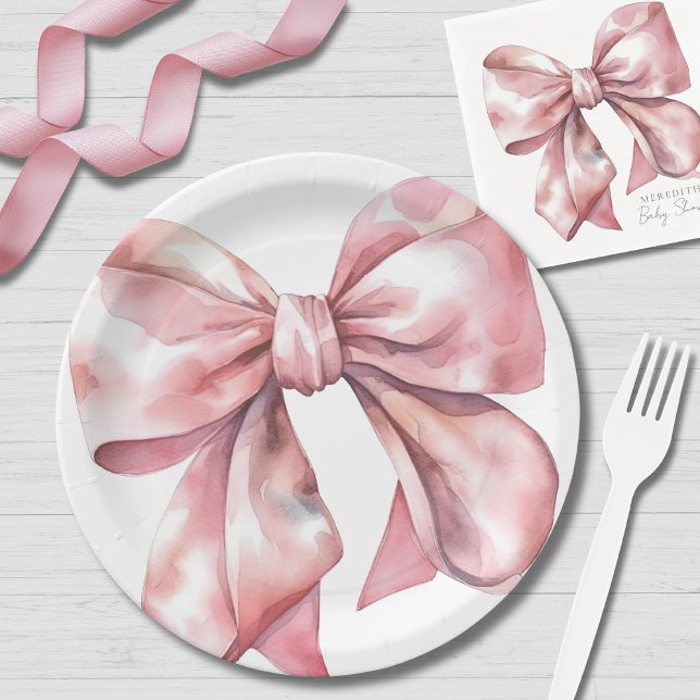 Simple Pink Bow Baby Shower Paper Plate (Simple Pink Bow Baby Shower Paper Plates)