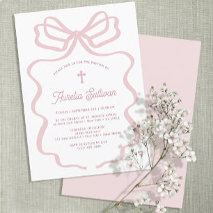 Simple Pink Bow Baptism Invitation