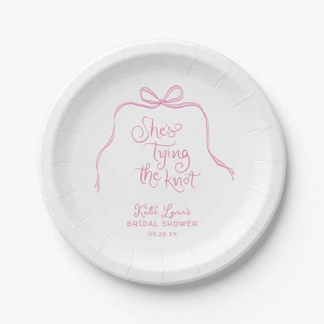 Simple Pink Bow Bridal Shower Paper Plate (Front)