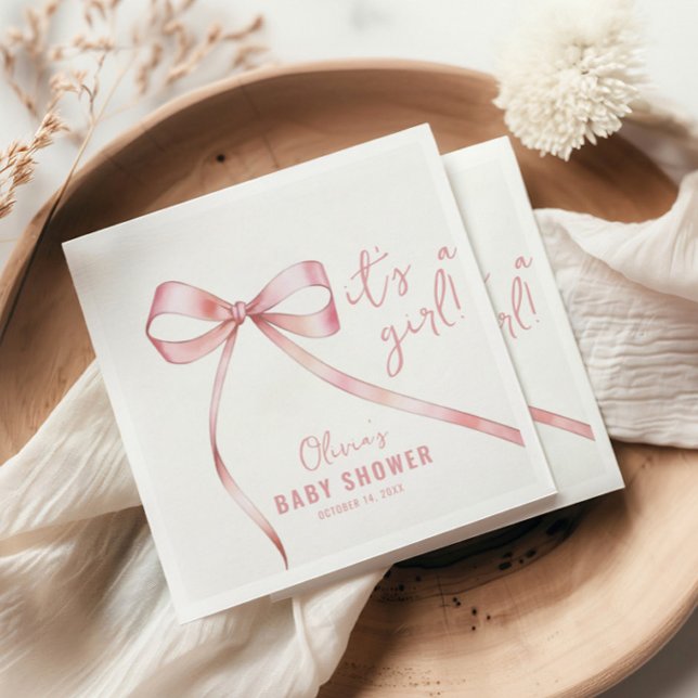 Simple Pink Bow Girl Baby Shower Napkin (Creator Uploaded)