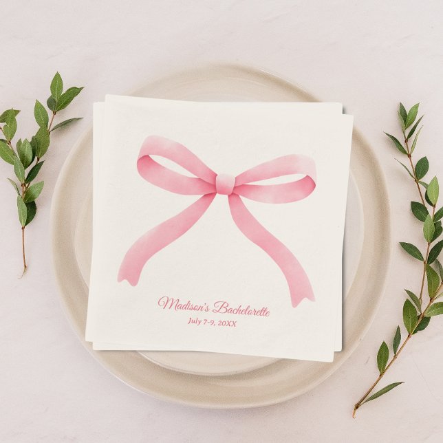 Simple Pink Bow Girly Bachelorette Party  Napkin (Simple Pink Bow Girly Bachelorette Party Napkins
)
