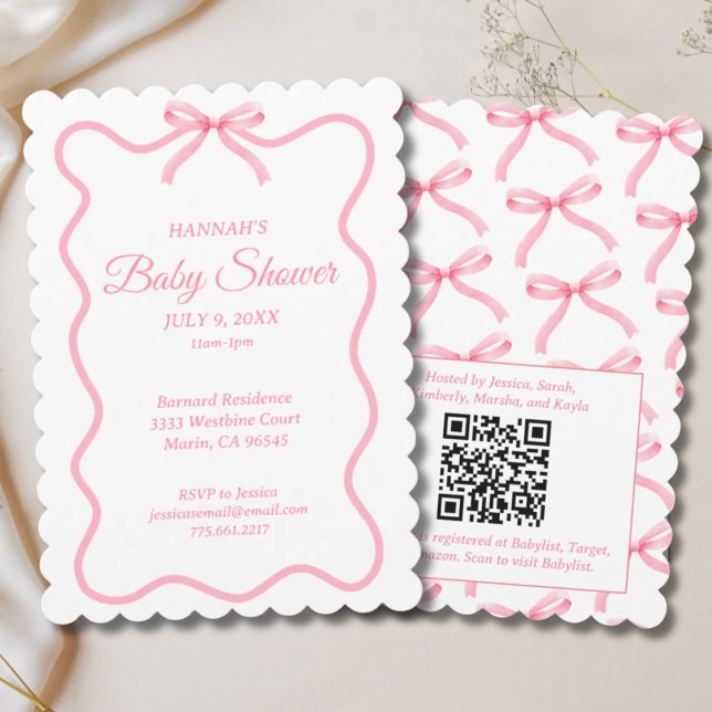 Simple Pink Bow Girly Coquette Baby Shower Invitation (Simple Pink Bow Girly Coquette Baby Shower Invitation)
