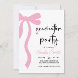 Simple Pink Bow graduation party invitation